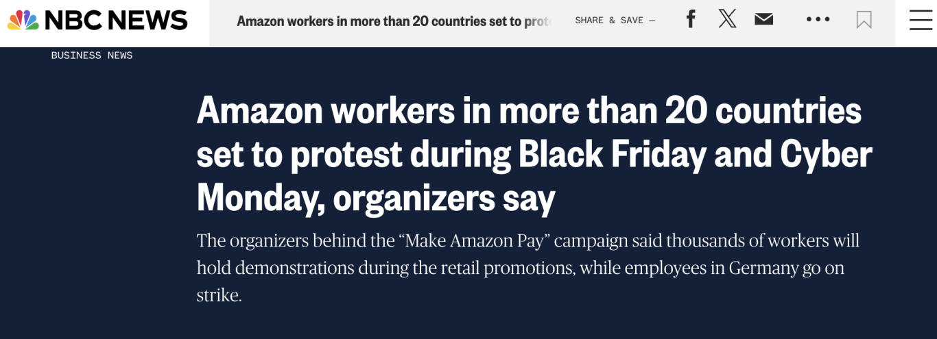 斷貨風(fēng)險(xiǎn)預(yù)警 | 超20國亞馬遜員工將聯(lián)手在黑五期間罷工! 斷貨風(fēng)險(xiǎn)預(yù)警 | 超20國亞馬遜員工將聯(lián)手在黑五期間罷工!