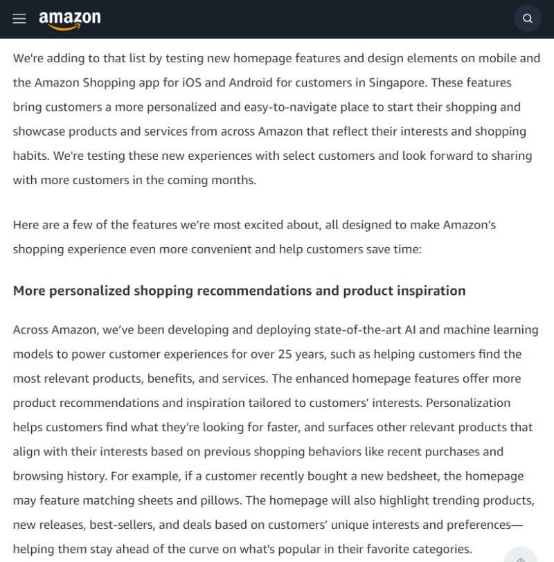 亞馬遜新加坡站首頁改版 優化復購與興趣推薦