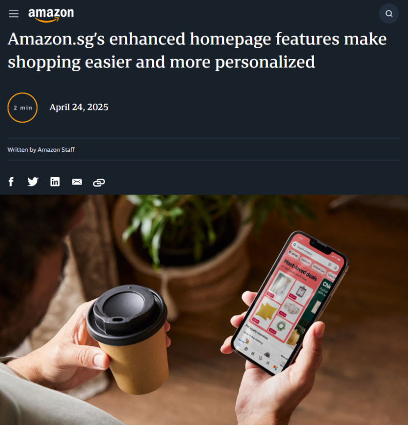 亞馬遜新加坡站首頁改版 優化復購與興趣推薦