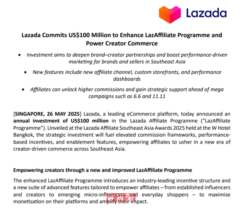Lazada每年投资1亿美元扶持东南亚联盟计划