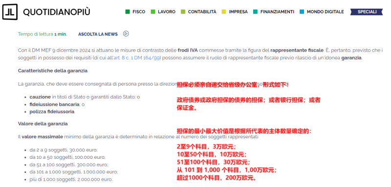 意大利出台税务新规，要卖货先交40万保证金